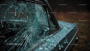 Abandoned Vintage Car with Broken Glass at Sunset