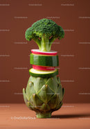 Fresh mixed vegetable stack with artichoke base