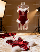 Red Velvet Christmas Lingerie with White Fur Trim