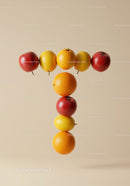 Fresh fruits arranged in the shape of letter T
