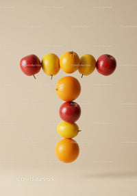 Fresh fruits arranged in the shape of letter T