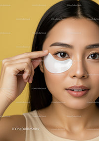 Portrait of a Woman Applying Eye Patch for Skincare Treatment