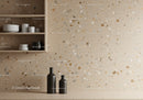 Minimalist Kitchen with Terrazzo Wall and Black Vases
