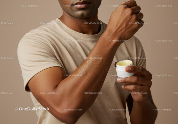 Male Man Applying Body Moisturizer for Smooth Skin