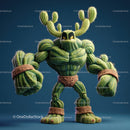 Vibrant Green Anthropomorphic Cactus Character with Muscular Build