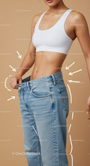 Slim Waist Woman in White Sports Bra and Oversized Jeans Casual Style