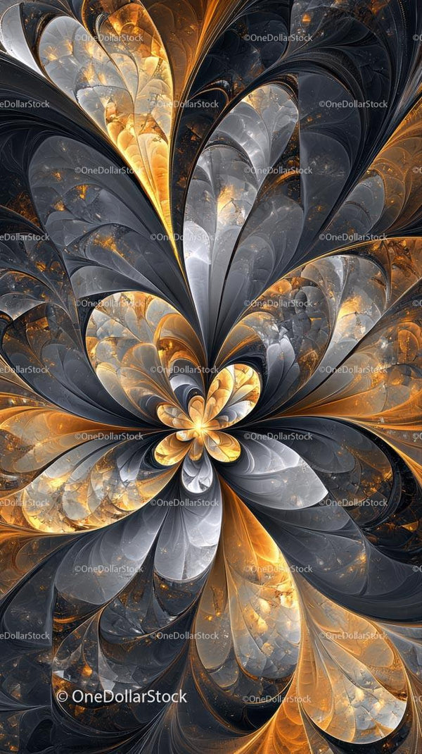 Futuristic Abstract Fractal Design with Metallic and Luminous Highlights