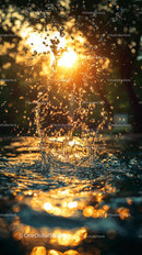 Bright Sunset Water Splash with Golden Light Reflections