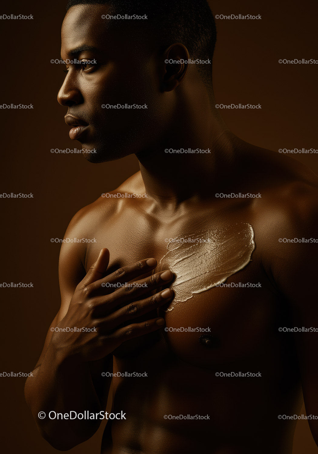 Male Model with Artistic Body Painting and Flawless Skin