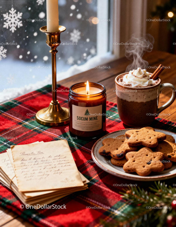 Cozy winter scene with hot cocoa and gingerbread cookies