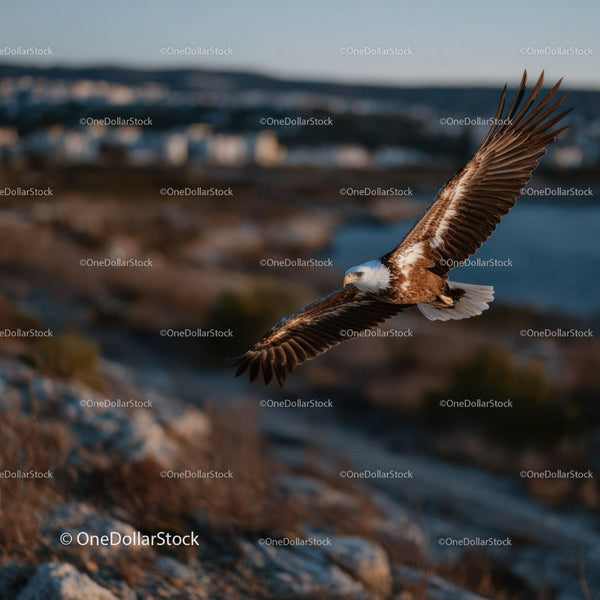 Majestic Eagle Soaring Over Rocky Coastal Landscape