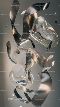 Abstract Modern Art of Shattered Glass with Metallic Ribbons