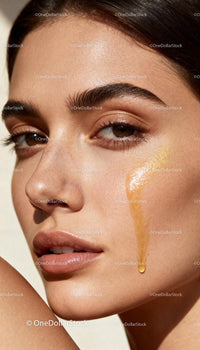 Close up of young woman with glowing skincare serum
