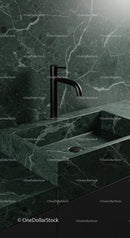 Luxury Green Marble Sink with Black Modern Faucet in Elegant Interior
