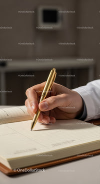 Professional Business Person Writing in Diary with Gold Pen
