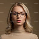 Elegant Woman with Blonde Hair Wearing Stylish Glasses