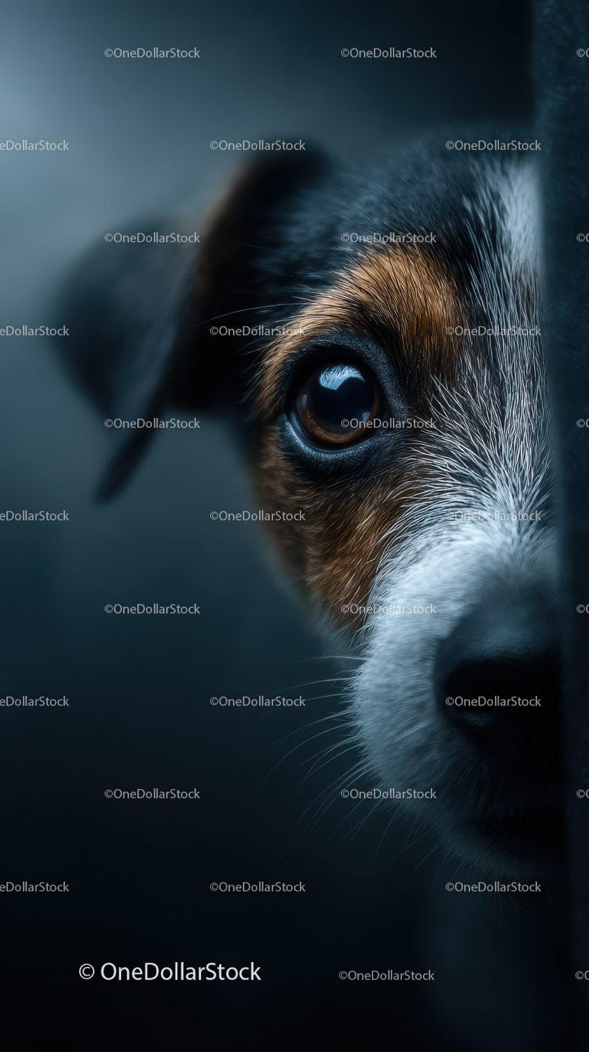 Close-up of a Curious Puppy Eye with Fluffy Fur and Expressive Gaze