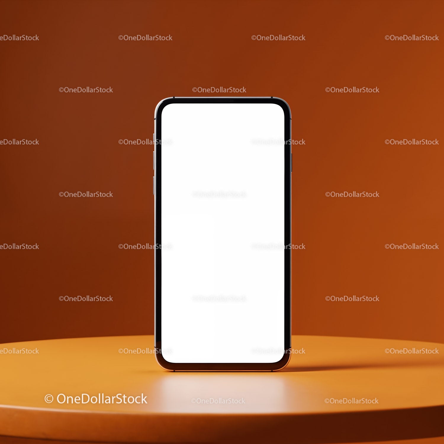Nowoczesny smartfon z pustym ekranem na pomarańczowym stole