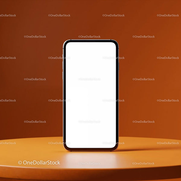 Modern smartphone with blank screen on orange table JPG Mockup Image