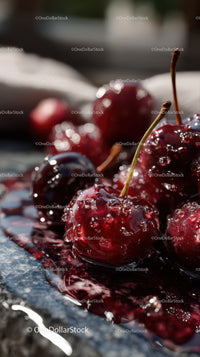 Vivid Close-Up of Juicy Ripe Cherries with Water Droplets