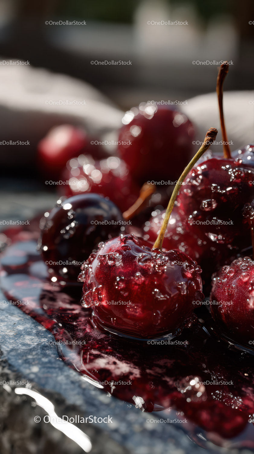 Vivid Close-Up of Juicy Ripe Cherries with Water Droplets