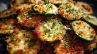 Crispy Fried Zucchini Slices with Herbs on Black Plate