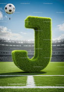 Large Grass Letter J on Football Stadium Field