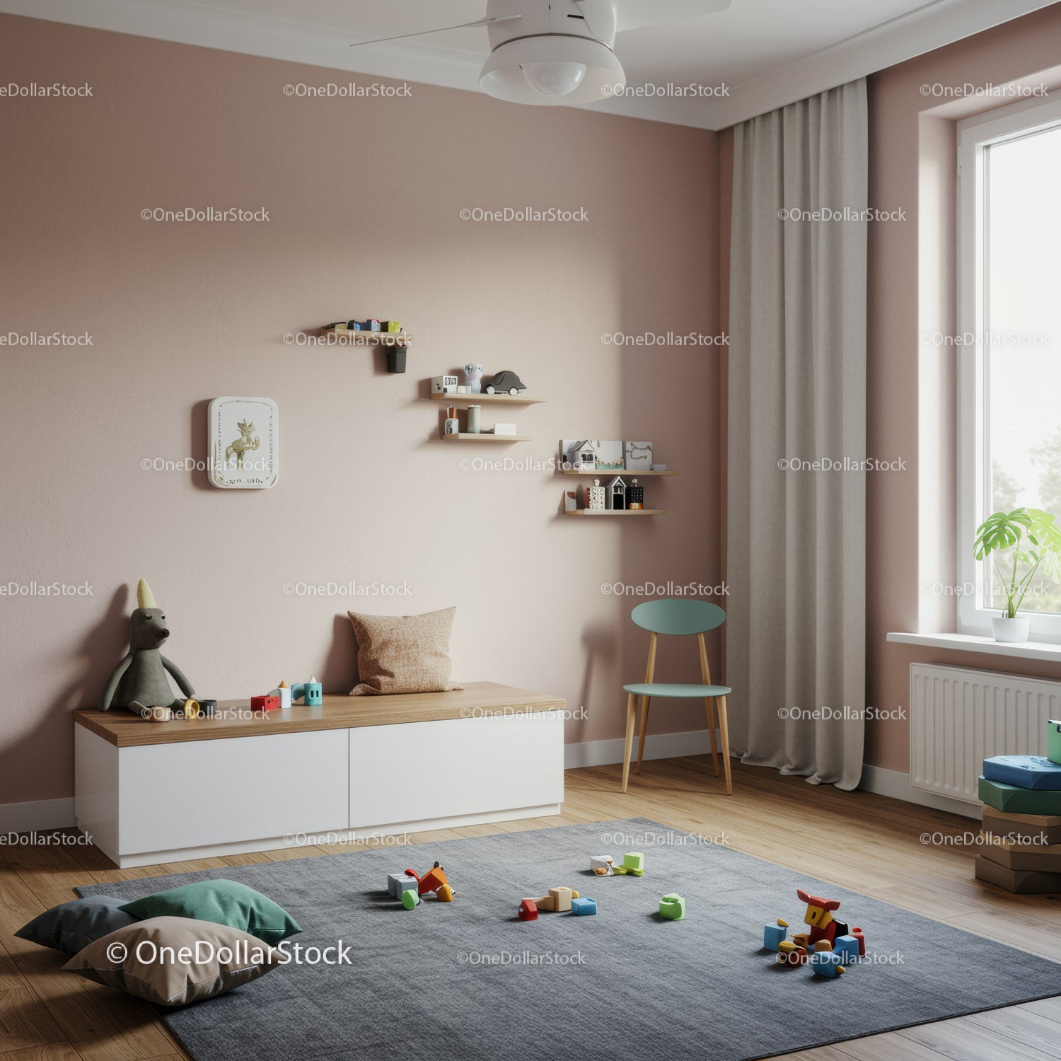 Children's Playroom with Wooden Toys and Soft Decor in Cozy Nursery