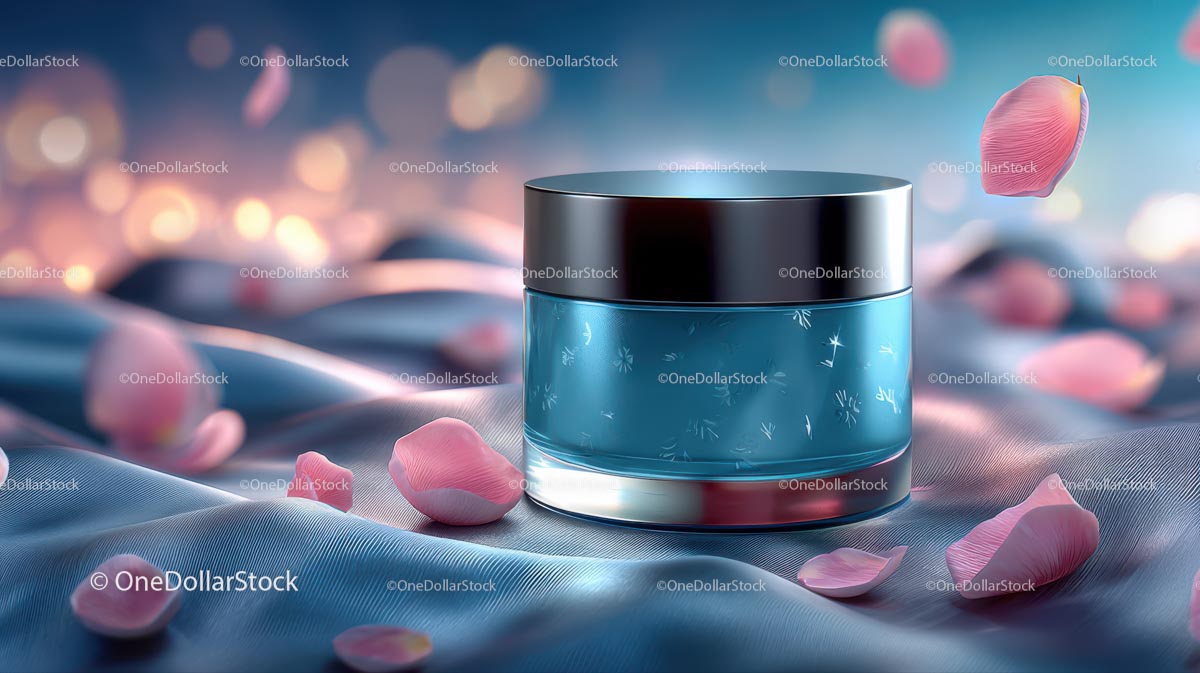 Luxury Cosmetic Jar Surrounded by Delicate Rose Petals