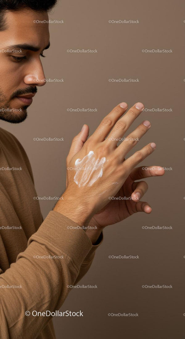 Close-Up of Man Applying Lotion on Hands for Skincare Routine