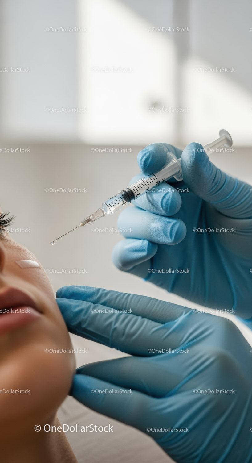 Healthcare Professional Administering Vaccine with Syringe in Medical Setting