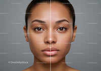 Close-up of a Woman's Face Showing Skin Before and After Treatment