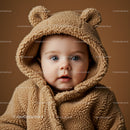 Adorable baby in a cozy teddy bear hoodie