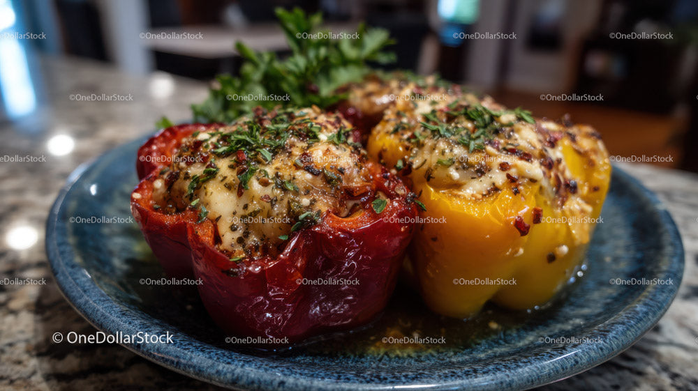 Colorful Stuffed Bell Peppers with Melted Cheese and Herbs