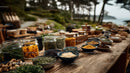 Fresh Herbal Spices and Herbs on Rustic Outdoor Market Table