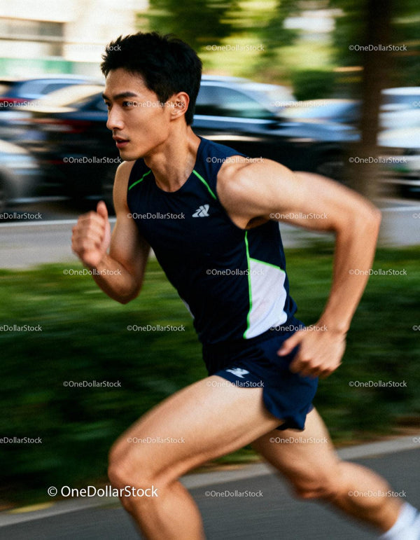 Atletyczny mężczyzna sprintujący na świeżym powietrzu w miejskim otoczeniu