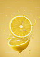 Fresh lemon halves bursting with juice and zest