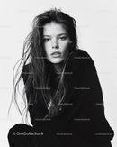 Stylish Monochrome Portrait of Young Woman with Messy Hair