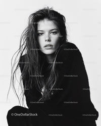Stylish Monochrome Portrait of Young Woman with Messy Hair