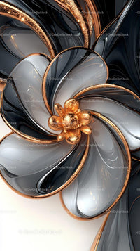 Elegant Metallic Flower Art with Black White Petals and Copper Accents