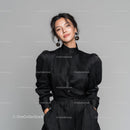 Elegant Black Outfit for Fashionable Woman in Studio Portrait