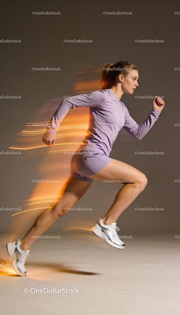 Athletic woman sprinting with dynamic motion blur effect