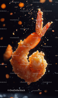Crispy Battered Shrimp Floating in Dark Background for Gourmet Food