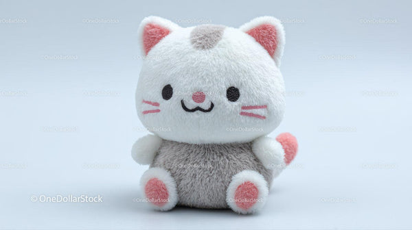 Cute Plush White And Gray Cat Toy
