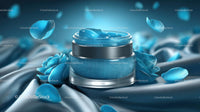 Elegant Blue Cosmetic Jar Among Delicate Petals