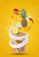 Tropical Fruit Blend with Cream Splash on Yellow Background