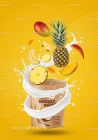 Tropical Fruit Blend with Cream Splash on Yellow Background