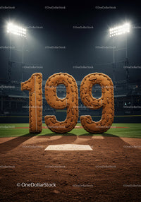 Leather stitched 199 numbers on baseball field at night