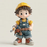 Clay Figurine of a Young Boy Carpenter with Tools and Workwear