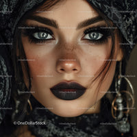 Glamorous Woman with Blue Eyes and Dark Makeup